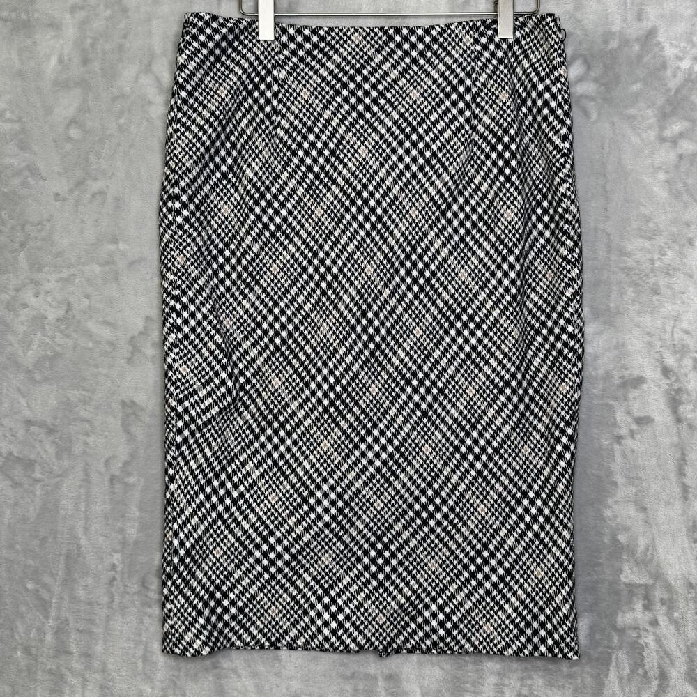 White House Black Market Skirt Womens 10 Black White Houndstooth Pencil Plaid